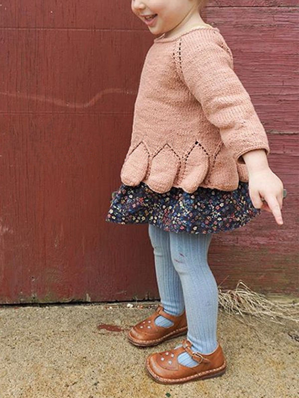 Baby Toddler Girls Solid Color Knitted Cotton Sweater