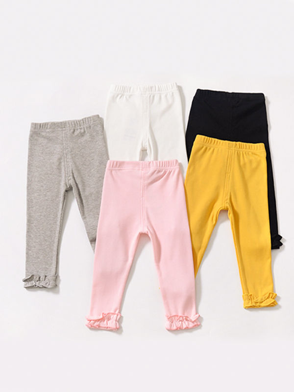 Baby Girls Ruffled Bottom Leggings Solid Colour Elastic Fit