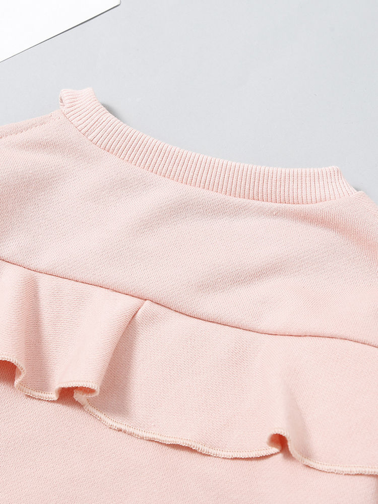 Baby Toddler One Off Shoulder Pink Ruffled Sweatshirt