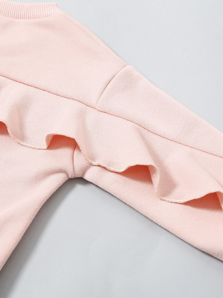 Baby Toddler One Off Shoulder Pink Ruffled Sweatshirt