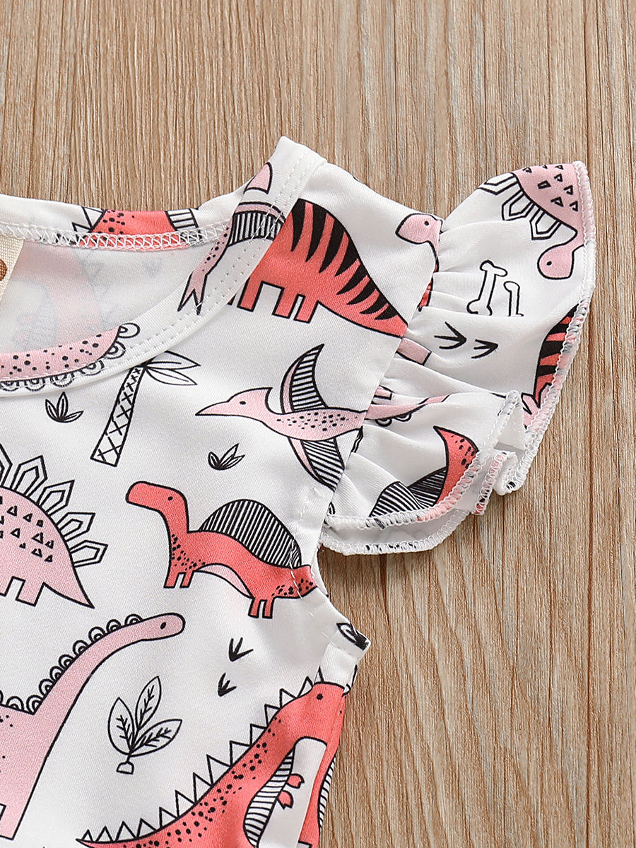 Baby Girl Dinosaur Short Flutter Sleeve Dress