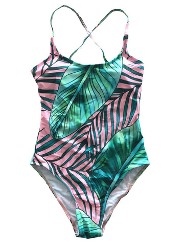 Leaf Print One-Piece Swimwear for Mom and Daughter