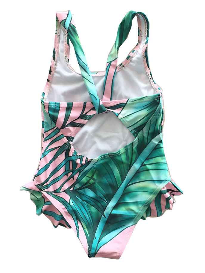 Leaf Print One-Piece Swimwear for Mom and Daughter