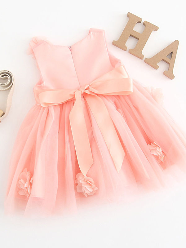 Baby Girl Flower Bow Dress-Pink