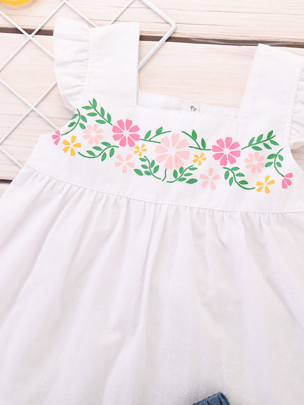 Baby Toddler Girl Flower White Top+Bread Pants