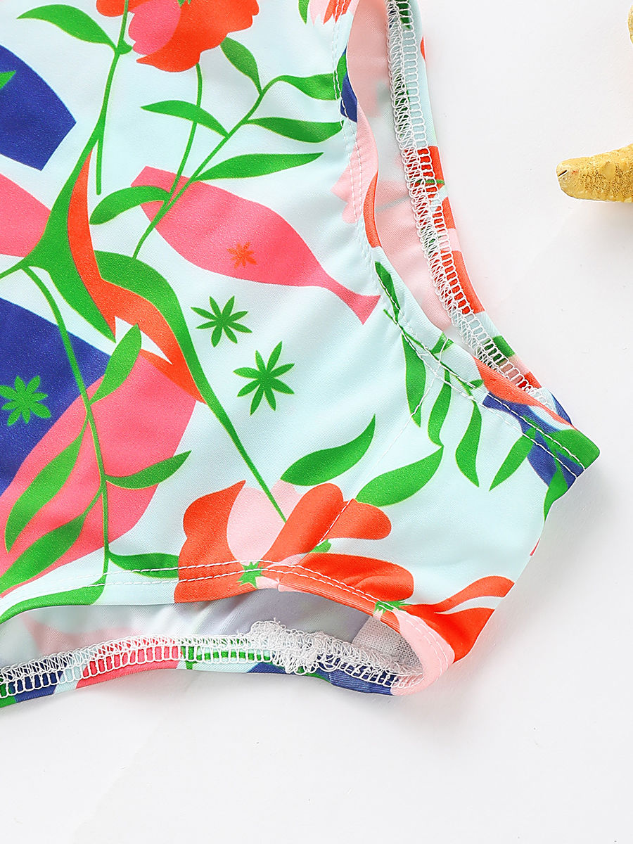 Little Girl Flower Print Swim Suit