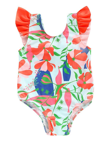 Little Girl Flower Print  Swim Suit