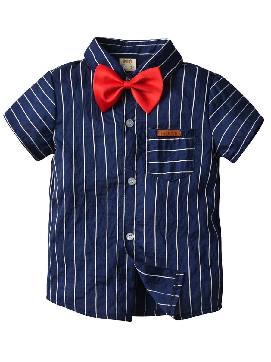 Little Boys Collar Stripe Matching Bow with Shorts