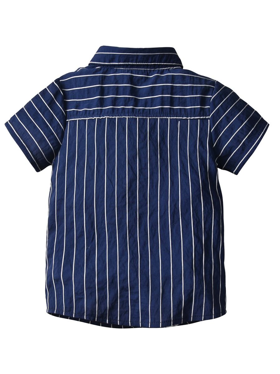 Little Boys Collar Stripe Matching Bow with Shorts
