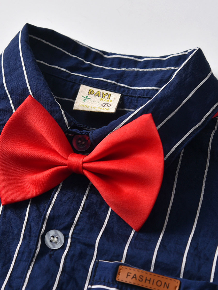 Little Boys Collar Stripe Matching Bow with Shorts