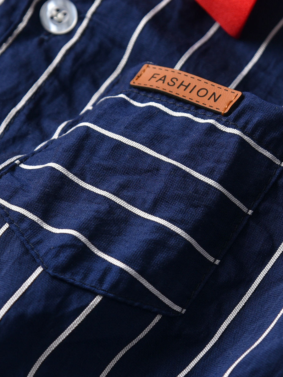 Boys Collar Stripe Matching Bow with Shorts