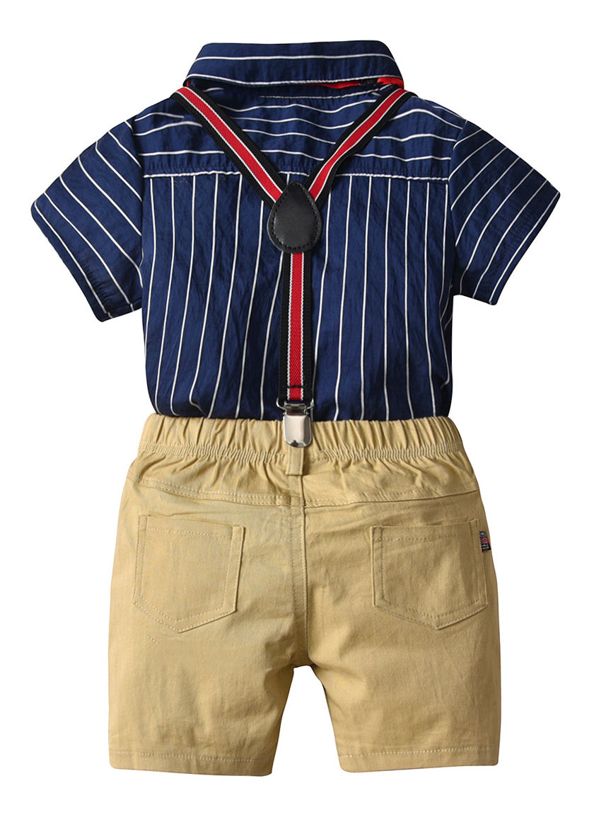 Little Boys Collar Stripe Matching Bow with Shorts