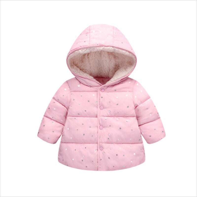Hooded Puffed Glittery Jacket for Toddlers