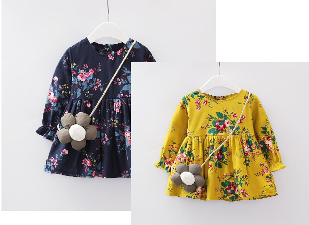 Infant & Toddler Girls Cute Floral Printed Knee Length Dress