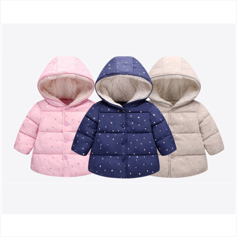 Hooded Puffed Glittery Jacket for Toddlers