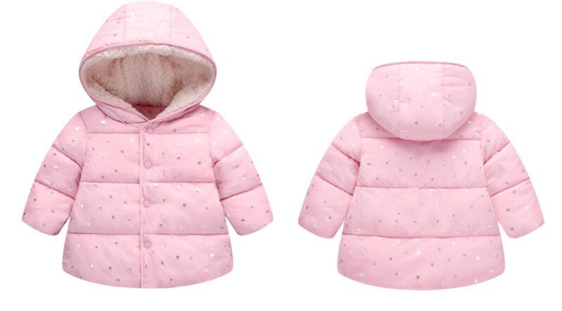 Hooded Puffed Glittery Jacket for Toddlers