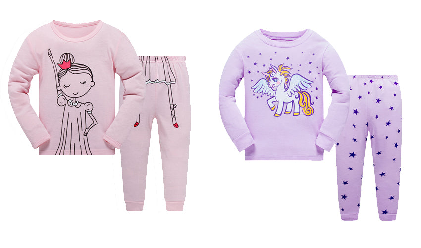 100% Cottons Kids Pajama Set 2 Pack - Pink & Purple