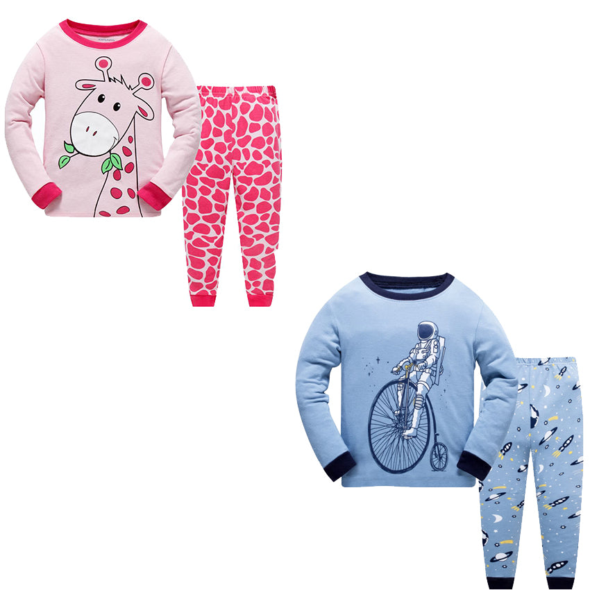 100% Cottons Kids Pajama Set 2 Pack - Red & Blue