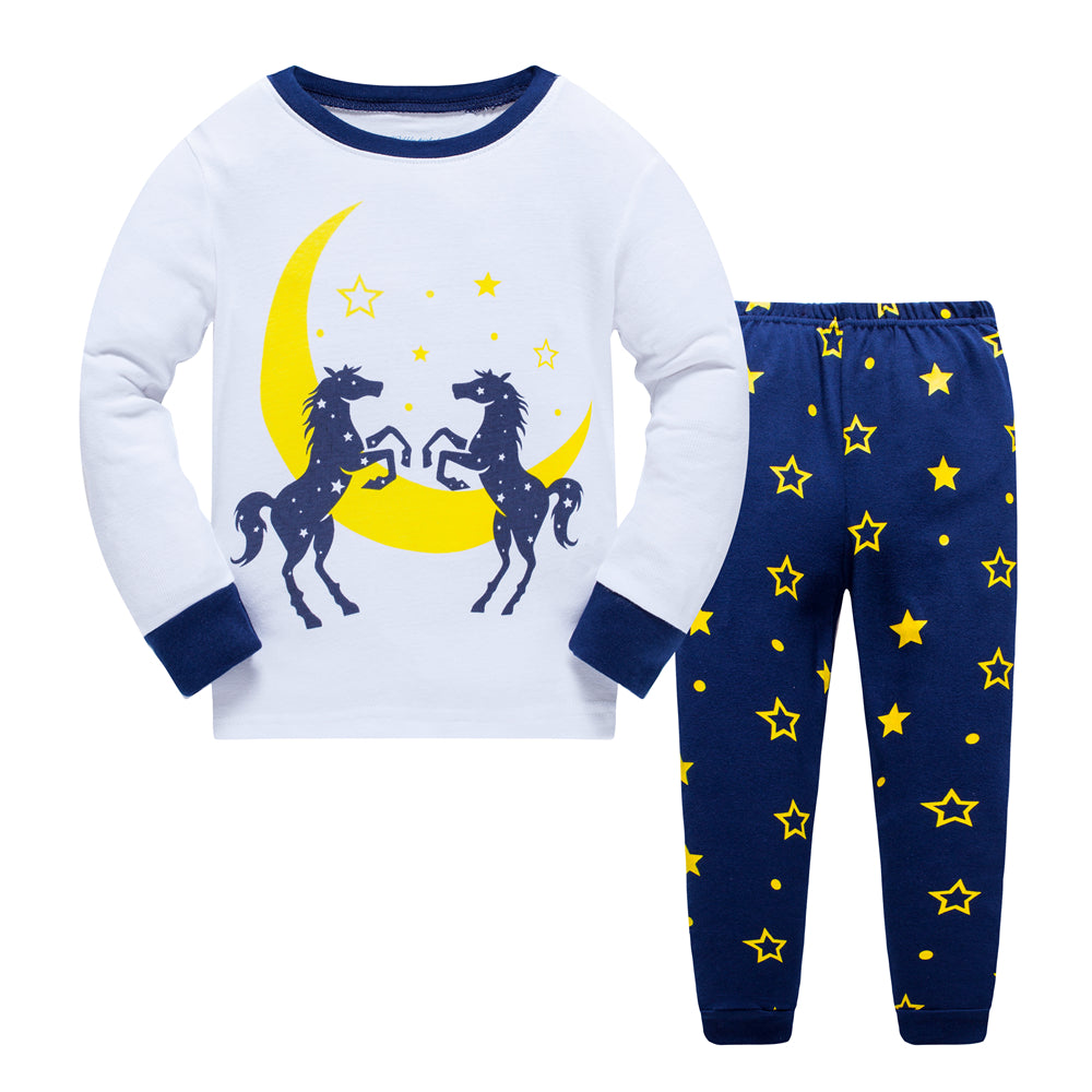 100% Cotton Kids White Blue Pajama Set