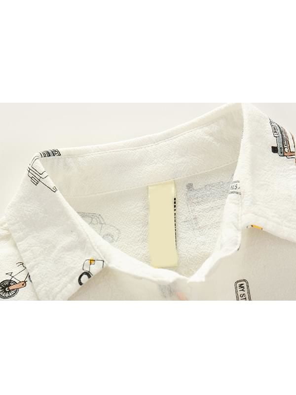 Toddler Boys Cars Printed White Long-sleeved Shirt