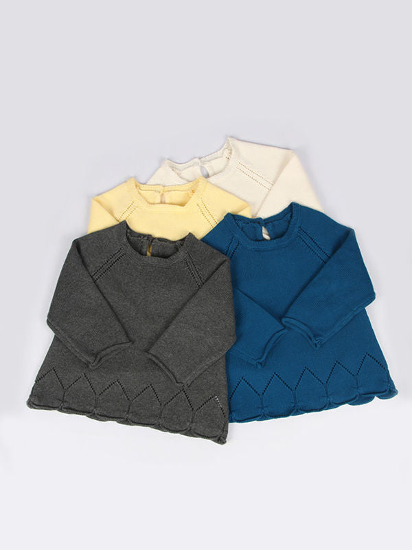 Baby Toddler Girls Solid Color Knitted Cotton Sweater