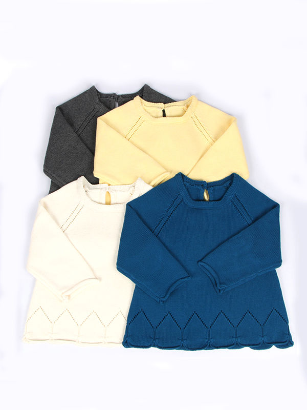 Baby Toddler Girls Solid Color Knitted Cotton Sweater