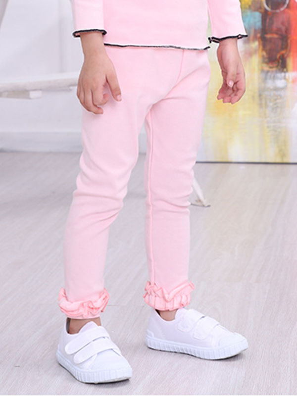 Baby Girls Ruffled Bottom Leggings Solid Colour Elastic Fit