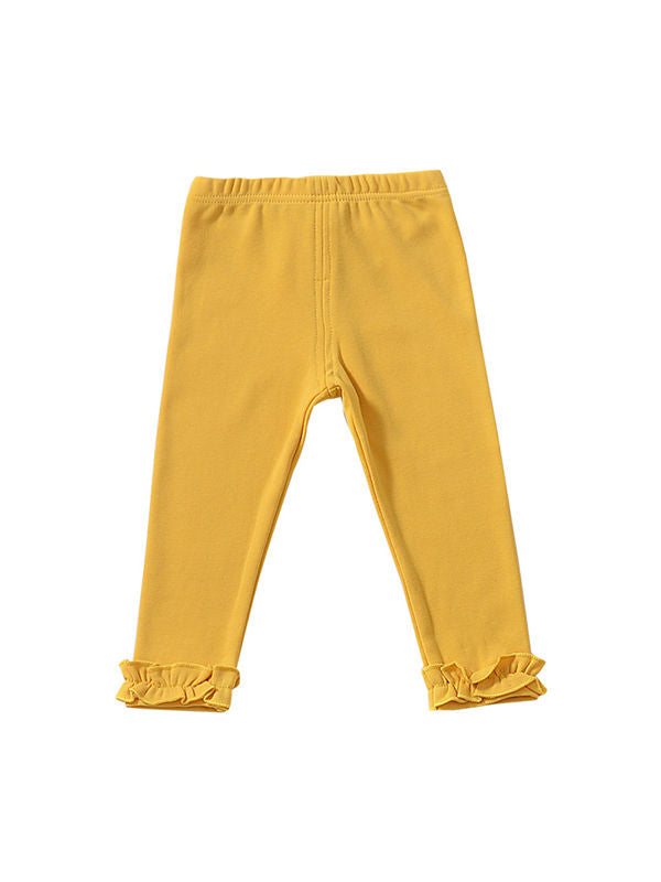 Baby Girls Ruffled Bottom Leggings Solid Colour Elastic Fit