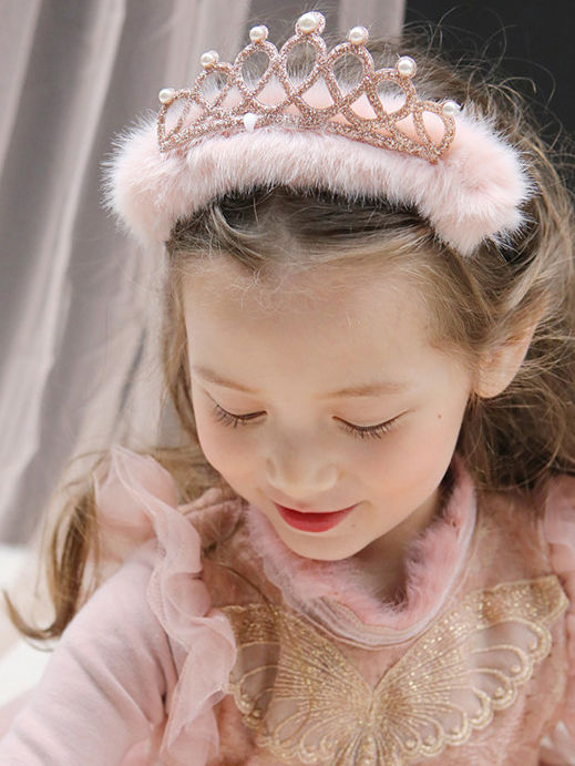 Girls Faux Fur Beaded Crown Headband