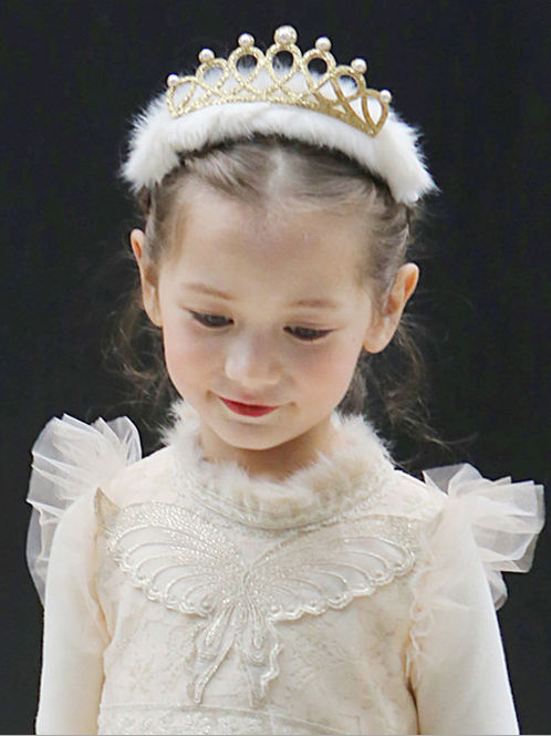 Girls Faux Fur Beaded Crown Headband