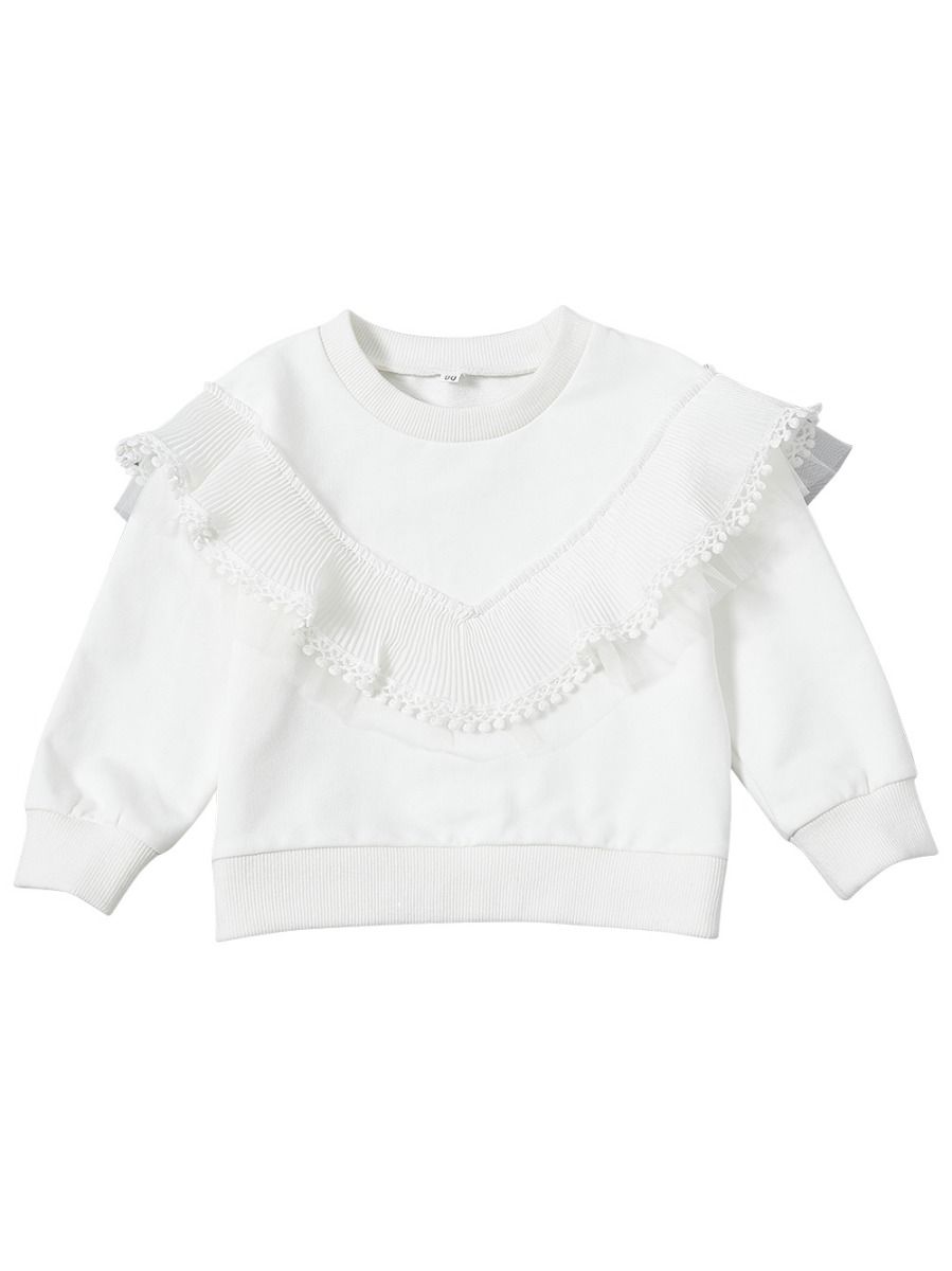 Infant Toddler Girls White Screw Collar Pullover Top