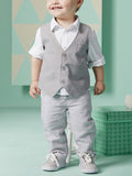 Little Boy White Shirt Suit with Striped Trousers