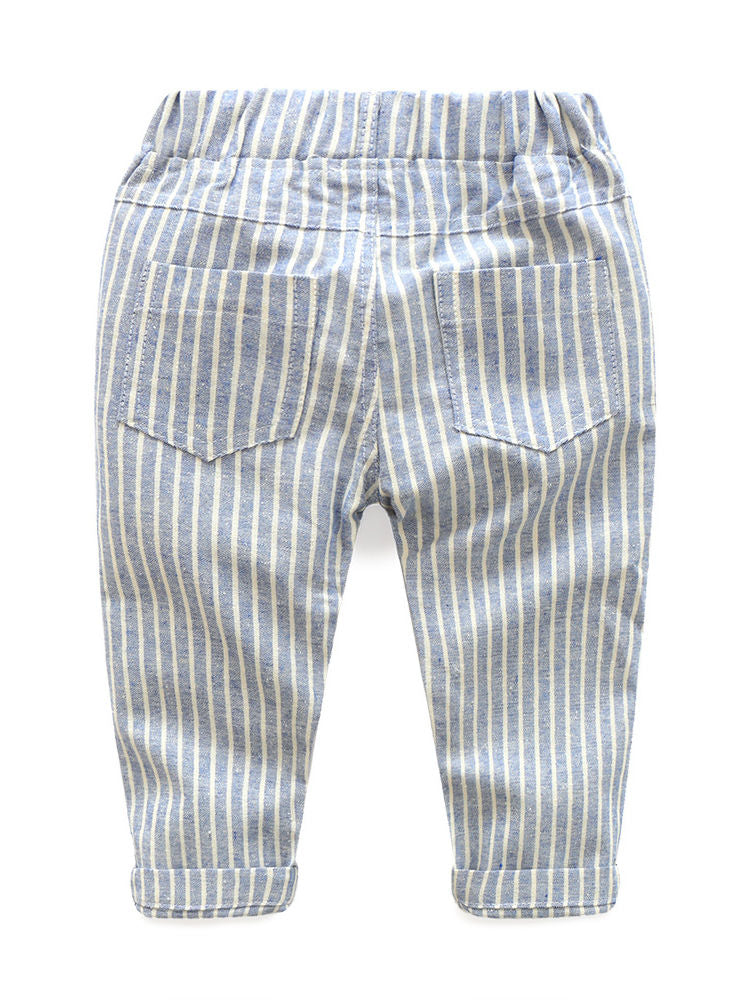 Little Boy White Shirt Suit with Striped Trousers