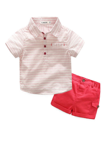 Boys Cotton Striped Shirt With Shorts