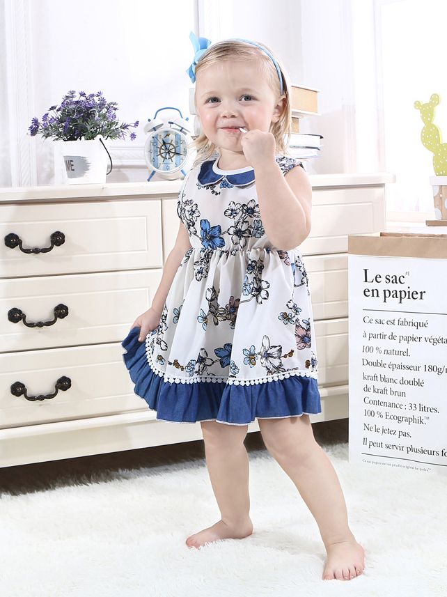 Girls Flower Print Sleeveless Dress