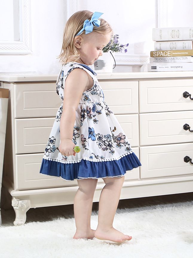 Girls Flower Print Sleeveless Dress