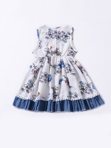 Girls Flower Print Sleeveless Dress