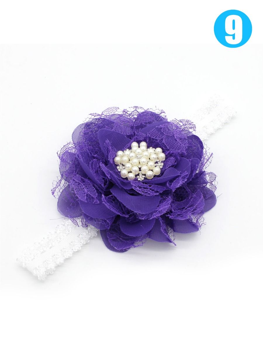 3-PACK Flower Beaded Trimmed Infant Girl Headband