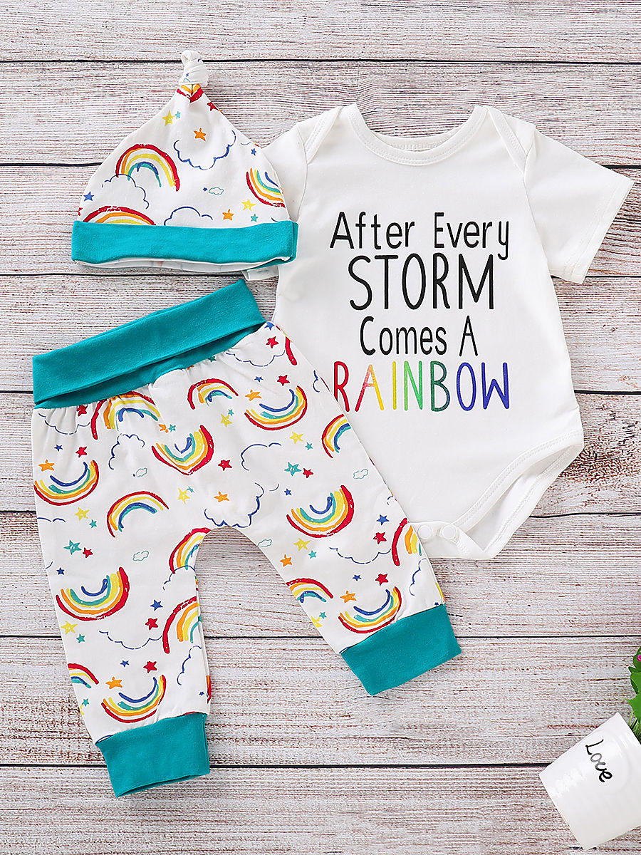 Short-sleeved Onesie Rainbow Print