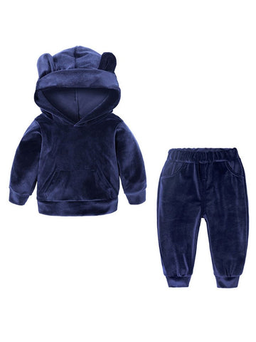 Babies Toddlers Boys Velvet Outfit Set with Hoodie & Pant