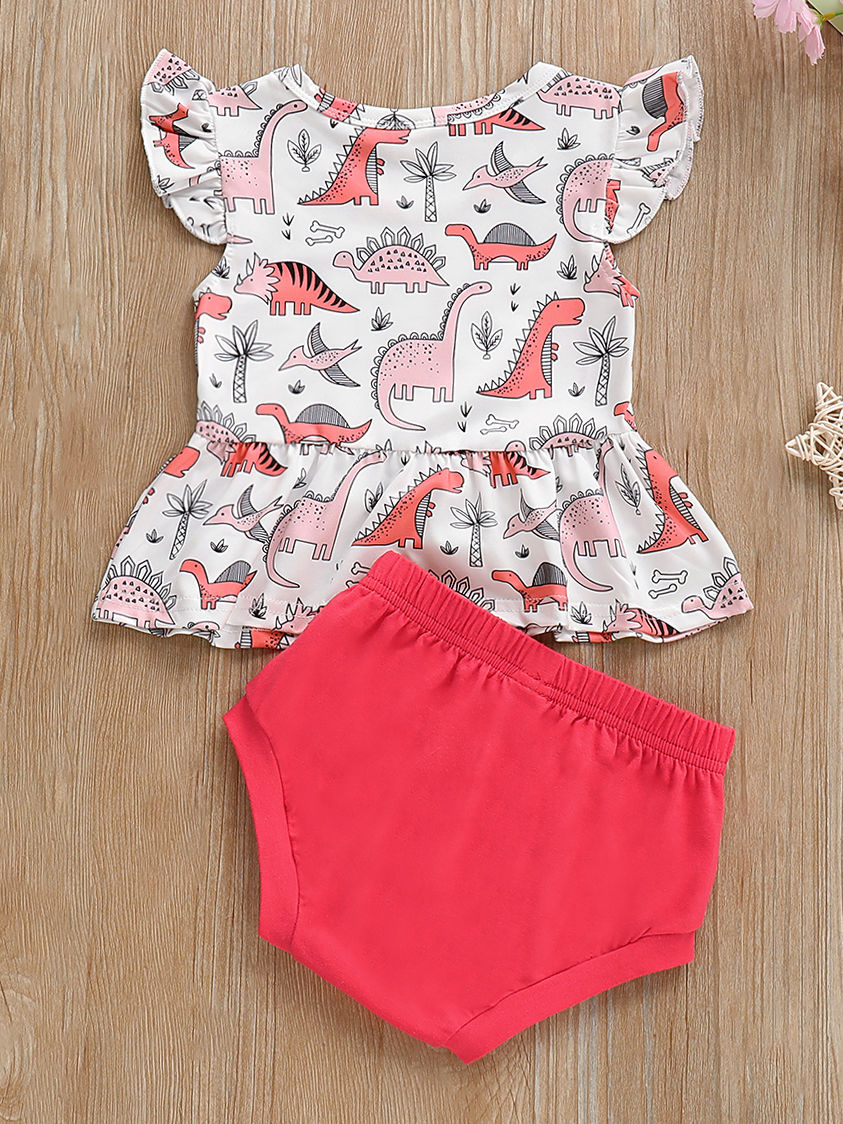 Baby Girl Dinosaur Short Flutter Sleeve Dress