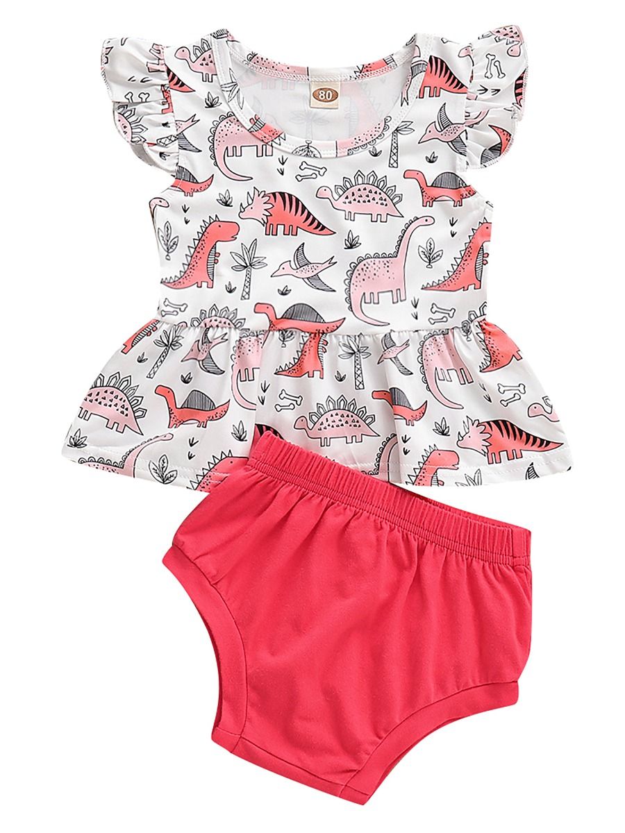 Baby Girl Dinosaur Short Flutter Sleeve Dress