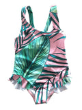 Leaf Print One-Piece Swimwear for Mom and Daughter