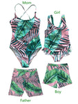 Leaf Print One-Piece Swimwear for Mom and Daughter