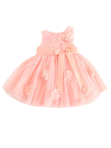 Baby Girl Flower Bow Dress-Pink