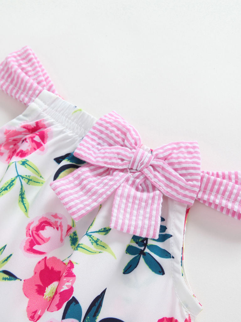 Baby Girl Flower Bow Sleeveless Top With Shorts