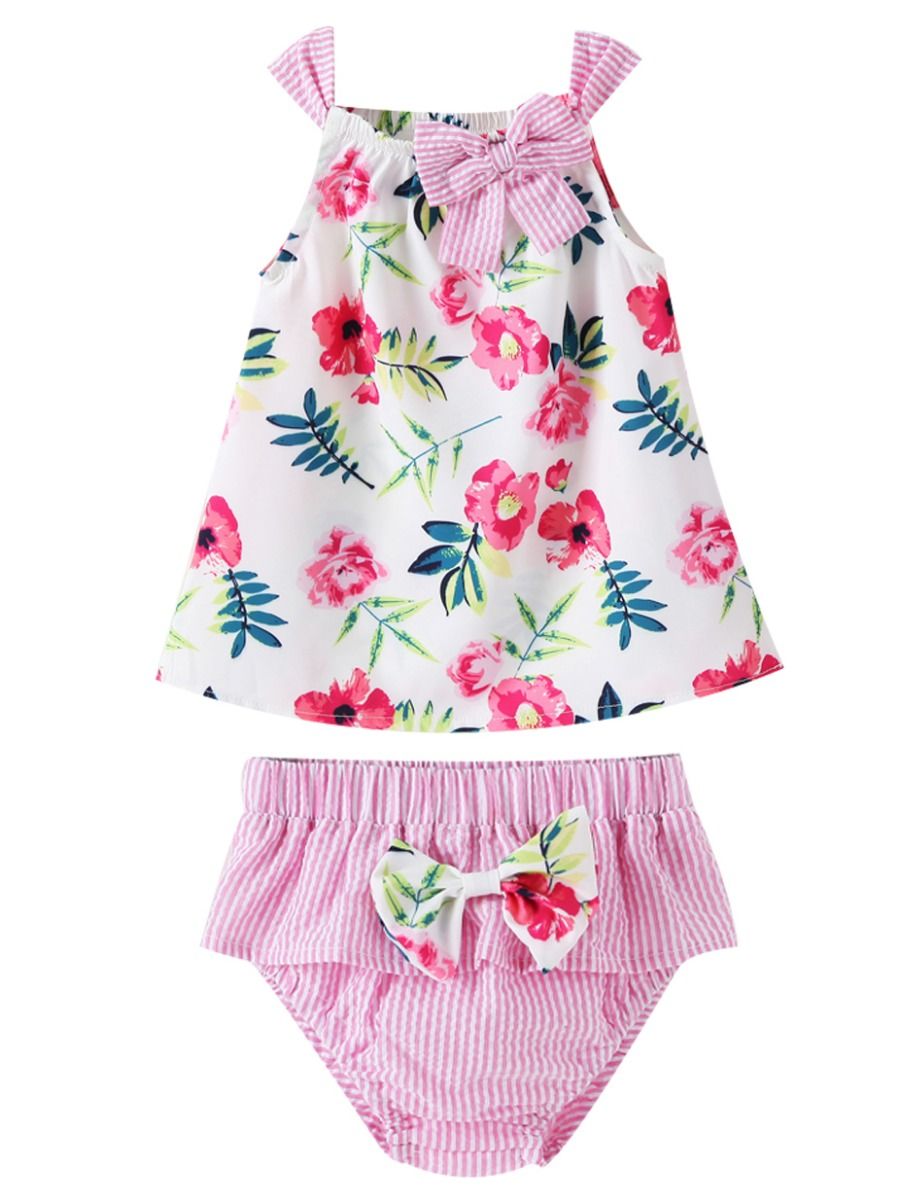 Baby Girl Flower Bow Sleeveless Top With Shorts