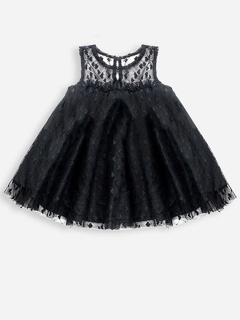 Baby Little Girl Black Sleeveless Party Dress with Headband