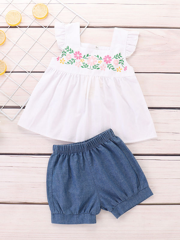 Baby Toddler Girl Flower White Top+Bread Pants