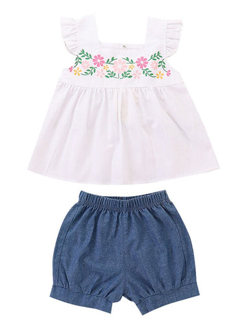Baby Toddler Girl Flower White Top+Bread Pants